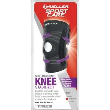 MUELLER Sports Medicine Self Adjusting Knee Stabilizer, Knee Pain Relief Support for Men and Women, Ideal for Arthritis, Sprains, Black, One Size