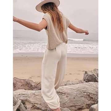 Two Piece Outfits for Women Sweater Sets Knit Pullover Tops and High Waisted Pants Lounge 2 Piece Matching Sets