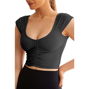 Women Workout Tops Sleeveless Yoga Longline Sports Bra Cutout Short Sleeve Crop Tank Top Gym Running...