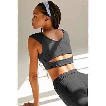 Women Workout Tops Sleeveless Yoga Longline Sports Bra Cutout Short Sleeve Crop Tank Top Gym Running Athletic Shirt U-Back