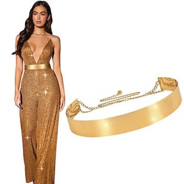 XZQTIVE Metal Waist Belt - Women’s Shiny Gold Chain - Adjustable Style