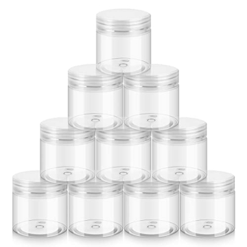 Household 2oz Plastic Jars with Lids,10 Pack BPA Free, Reusable, Refillable White Cosmetic Container...