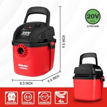 Shop-Vac Wet Dry Cordless Vacuum Cleaner, 8.0 Peak Kpa Cordless Vacuum Cleaner with Collapsible Hand...