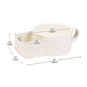Mind Reader Soup and Cracker Bowls with Handles, Microwave Safe, Kitchen, Ceramic, 7.5" L x 4.5" W x 2.5" H, Set of 2, White