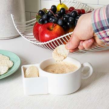 Mind Reader Soup and Cracker Bowls with Handles, Microwave Safe, Kitchen, Ceramic, 7.5" L x 4.5" W x 2.5" H, Set of 2, White