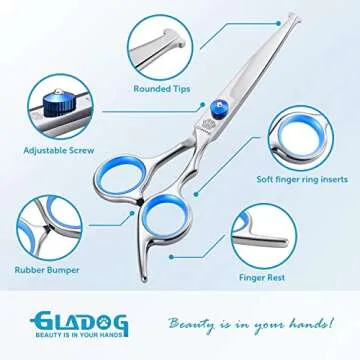 GLADOG Professional 5 in 1 Dog Grooming Scissors Set with Safety Round Tips, Sharp and Heavy-duty Pe...