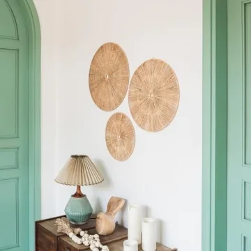 Artera Home Wicker Wall Decor- Set of 3 Oversized Woven Seagrass Wall Plaques, Unique Wall Art for a Bedroom, Living Room, or Office Space