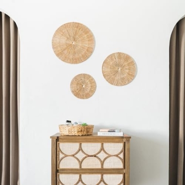 Artera Home Wicker Wall Decor- Set of 3 Oversized Woven Seagrass Wall Plaques, Unique Wall Art for a Bedroom, Living Room, or Office Space