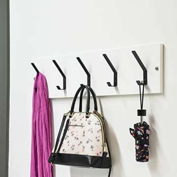 Amazon Basics Wall Mounted Modern Metal Drywall Coat Hooks - Flat Black, 5-Pack