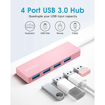 BYEASY USB Hub,USB Splitter for Laptop, Fast Data Transfer 4 Port Multiport Adapter Compatible with ...