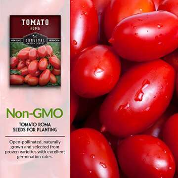 1 Pack Roma Tomato Seeds for Planting with Instructions to Grow Italian Roma Tomatoes in Your Home Vegetable Garden - Canning Favorite - Non-GMO Heirloom - Survival Garden Seeds