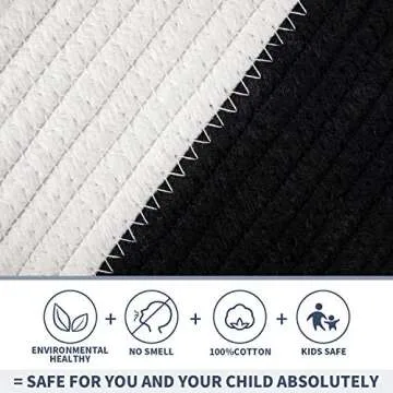 Cotton Rope Basket with Handle Small Basket Cotton Rope Laundry Basket Baby Laundry Basket Socks Blue Small Items Storage Basket (White and Black)
