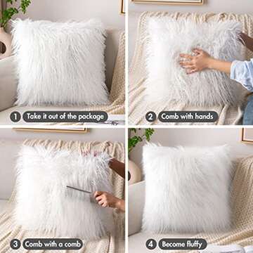 MIULEE Pack of 2 Decorative Faux Fur Throw Pillow Covers New Luxury Series Style Fluffy Pillow Case Cushion Cover for Sofa Bedroom Car White 18 x 18 Inch