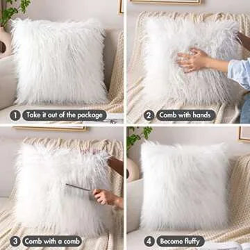MIULEE Pack of 2 Decorative Faux Fur Throw Pillow Covers New Luxury Series Style Fluffy Pillow Case Cushion Cover for Sofa Bedroom Car White 18 x 18 Inch