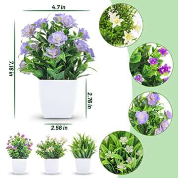 Der Rose 4 Pack Small Fake Plants Mini Artificial Faux Plants with Flowers for Home Room Farmhouse B...