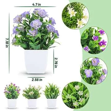 Der Rose 4 Pack Small Fake Plants Mini Artificial Faux Plants with Flowers for Home Room Farmhouse B...