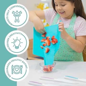 TOVLA JR. Kids Real Kitchen Knife and Foldable Cutting Board Set: Safe Children's Cooking Knives Firm Grip, Serrated Edges, BPA-Free Kids' Knives Lettuce and Salad
