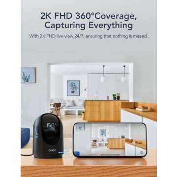 GNCC 2K Security Camera Indoor 360° WiFi Cameras for Home Security with Motion Detection, Pet/Dog/Baby Camera with Phone app, Baby Monitor&Night Vision, TF/Cloud Storage, Black (2.4Ghz WiFi)