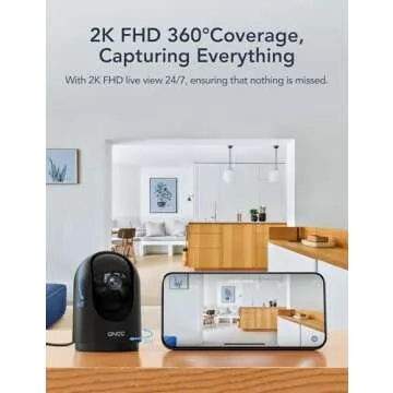 GNCC 2K Security Camera Indoor 360° WiFi Cameras for Home Security with Motion Detection, Pet/Dog/Baby Camera with Phone app, Baby Monitor&Night Vision, TF/Cloud Storage, Black (2.4Ghz WiFi)