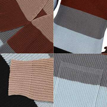 JUNBOON Women's Striped Long Sleeve Open Front Knit Cardigan Casual Pullover Sweater