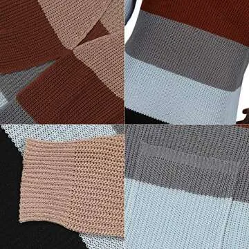 JUNBOON Women's Striped Long Sleeve Open Front Knit Cardigan Casual Pullover Sweater