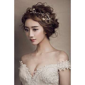 Scala The Bridal Hair Accessories Handmade Headband Starfish Hairpin Bride Handmade Tiaras Soft Pearl Hair Jewelry (Gold)