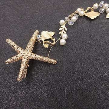 Scala The Bridal Hair Accessories Handmade Headband Starfish Hairpin Bride Handmade Tiaras Soft Pearl Hair Jewelry (Gold)