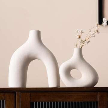 Kimisty Donut Ceramic Vases Set of 2, Abstract Pampas Vases, Irregular Shape Minimal Vase, Boho Nordic Vase, Decor Vase, Vase Modern Art