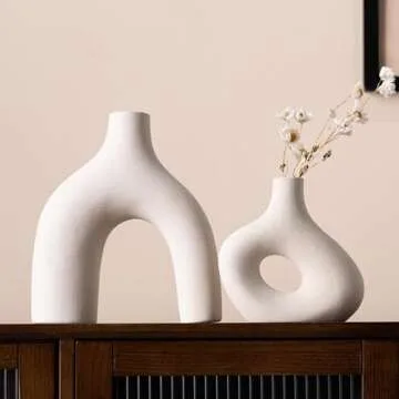 Kimisty Donut Ceramic Vases Set of 2, Abstract Pampas Vases, Irregular Shape Minimal Vase, Boho Nordic Vase, Decor Vase, Vase Modern Art
