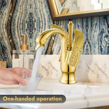 Cinwiny Swan Shaped Bathroom Sink Faucet in Polished Gold