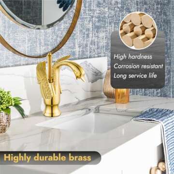 Cinwiny Swan Shaped Bathroom Sink Faucet in Polished Gold