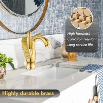 Cinwiny Swan Shaped Bathroom Sink Faucet in Polished Gold