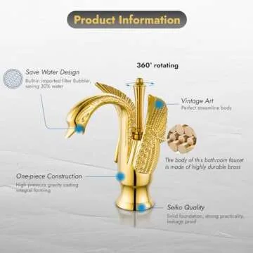 Cinwiny Swan Shaped Bathroom Sink Faucet in Polished Gold