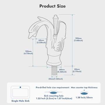 Cinwiny Swan Shaped Bathroom Sink Faucet in Polished Gold