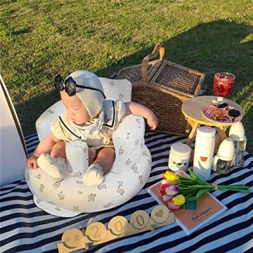 EKEPE Inflatable Baby Seat for Babies 3 Months & Up, Baby Floor Seats for Sitting Up, Baby Seats for Infants, Blow Up Baby Chair with Built in Air Pump - Bear