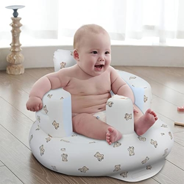 EKEPE Inflatable Baby Seat for Babies 3 Months & Up, Baby Floor Seats for Sitting Up, Baby Seats for Infants, Blow Up Baby Chair with Built in Air Pump - Bear