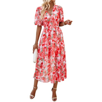 UEAL Floral Dress for Women Valentine's Spring Wedding Guest Midi Dresses for 2025 Large Red