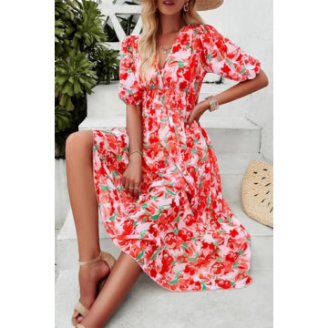UEAL Floral Midi Dress for Women Stylish Comfort Wedding Guest