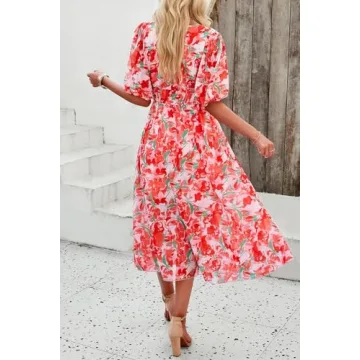 UEAL Floral Midi Dress for Women Stylish Comfort Wedding Guest