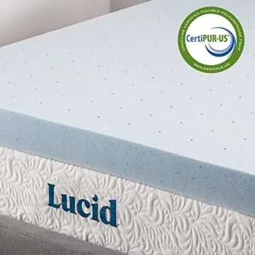 LUCID 4 Inch Gel Memory Foam Mattress Topper, Ventilated Design, Ultra Plush, CertiPUR-US Certified, Queen, Blue