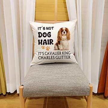 OUZ It's Cavalier King Charles Glitter Throw Pillow Cover - It's NOT Dog Hair,Funny Pillowcase,Gift for Dog Lovers,Sofa Bed Living Room Home Decoration, 18x18 Inch 8D309