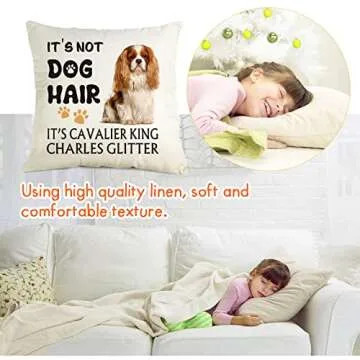 OUZ It's Cavalier King Charles Glitter Throw Pillow Cover - It's NOT Dog Hair,Funny Pillowcase,Gift for Dog Lovers,Sofa Bed Living Room Home Decoration, 18x18 Inch 8D309