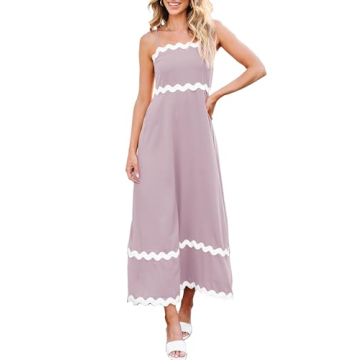 Angashion Women Summer Maxi Dress - Casual Spaghetti Strap Backless RIC Rac Fashion Flowy Long Beach...