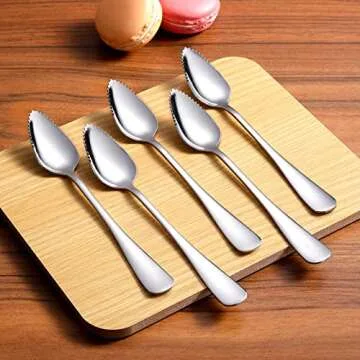 5 PCS Grapefruit Spoons, Stainless Steel Grapefruit Spoon Utensil Set, Serrated Edge & Thick Gauge H...