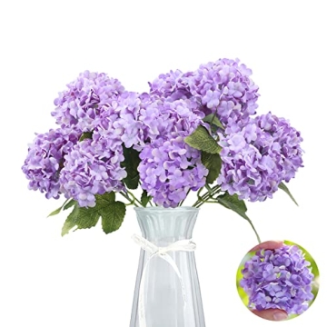 GREENTIME 13” Artificial Hydrangea Flowers - Faux Bouquet with 7 Vibrant Heads for Wedding, Party ...