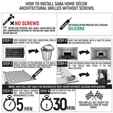 SABA Home Decor Air Vent Cover Grille - Acrylic Fiberglass 6 x 6 Duct Opening (8 x 8 Overall) White Finish Decorative Register Covers for Walls and Ceilings, Charlotte (6 x 6, White)