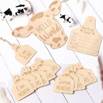 Huray Rayho Cow Baby Monthly Cards Rustic Wooden Herd Cattle Newborn Photography Props to Record You...