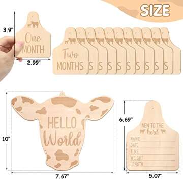 Huray Rayho Cow Baby Monthly Cards Rustic Wooden Herd Cattle Newborn Photography Props to Record Your Baby´s Growth, Gift Set of 14 Reversible Cards for Pregnancy and Baby Shower