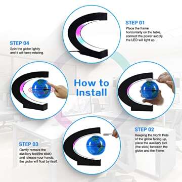 Flagest Magnetic Levitation Floating Globe, Levitating C Shape Globe with LED Lights for Education Home Office Desk Bookshelf Decor, Holiday Anniversary Creative Item(3.3 Inches Globe)