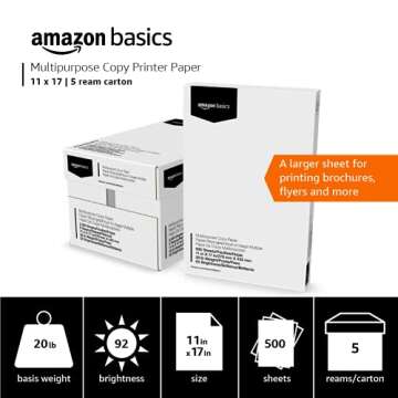 Amazon Basics 92 Bright Multipurpose Copy Paper, 11 x 17 Inches, Pack of 5, 2500 Count, White